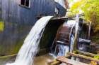 Romania, Transylvania, Fagaras. Ohaba. Oldest grist mill with water wheel. The miller and wife. Art Print